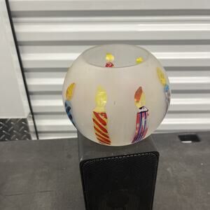 TeleFlora Gift Globe Frosted Glass Vase Bowl w/ Painted Candles 4.25" tall